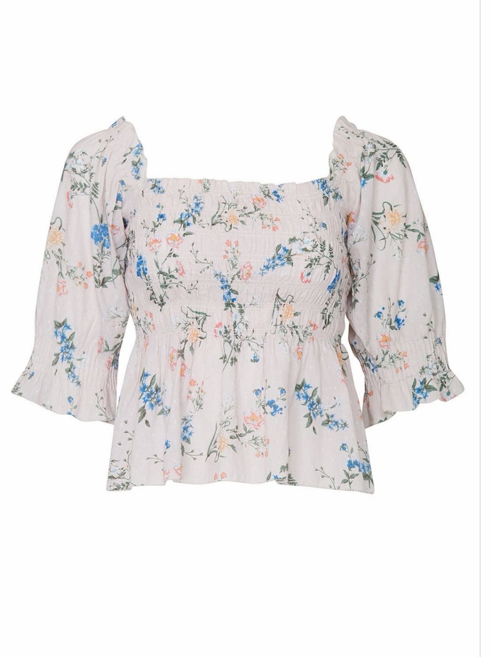 SAYLOR~Cream Floral Smocked Clover Top~Size XS~$219~